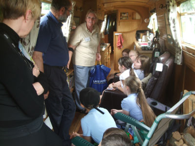 School children aboard one of the boats at the Erewash Mission.