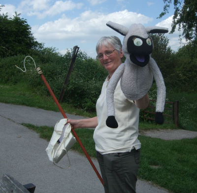 Jan and the sheep at the Erewash Mission.