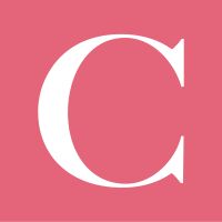 A white letter "C" on a light red background.
