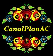 Canalplanac logo adorned with vibrant roses and leaves on a black background.