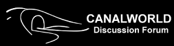 Canalworld discussion forum logo, consisting of the text on the right of a sketch of a canal bridge at a junction.