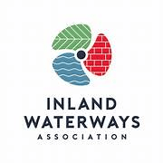 Inland Waterways Association logo featuring a tri-coloured drawing of a propeller.