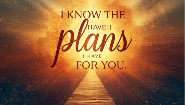 Image: A walkway into a sunset with the text "I knwo the plans I have for you".