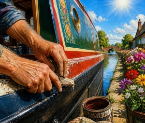 Restoration - repainting a narrowboat.